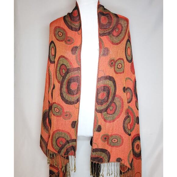 Hand Woven Pashmina Cashmere/Silk Shawl Scarf w/Abstract Geometric Circles - Picture 2 of 9